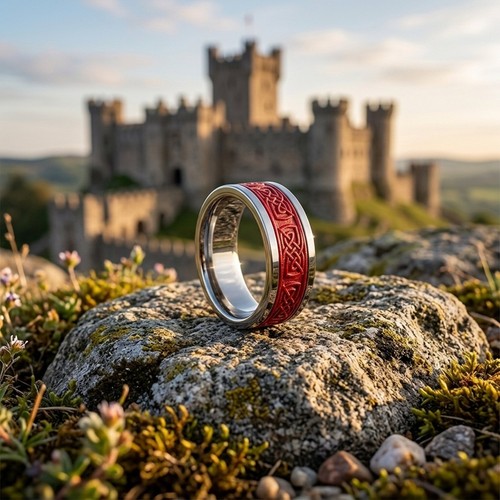 Red celtic spinner ring mens - red,